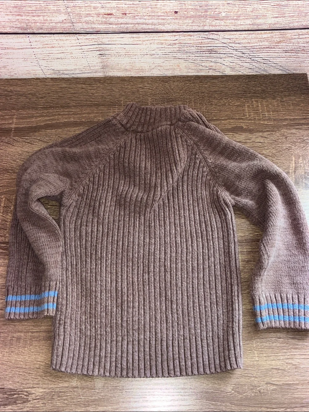 Pre Owned Sonoma Brown Ribbed Half-Zip Sweater with Blue Stripe Cuffs 2T
